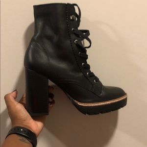 Chelsea & Violet Lexie Leather Lace Up Block Heel